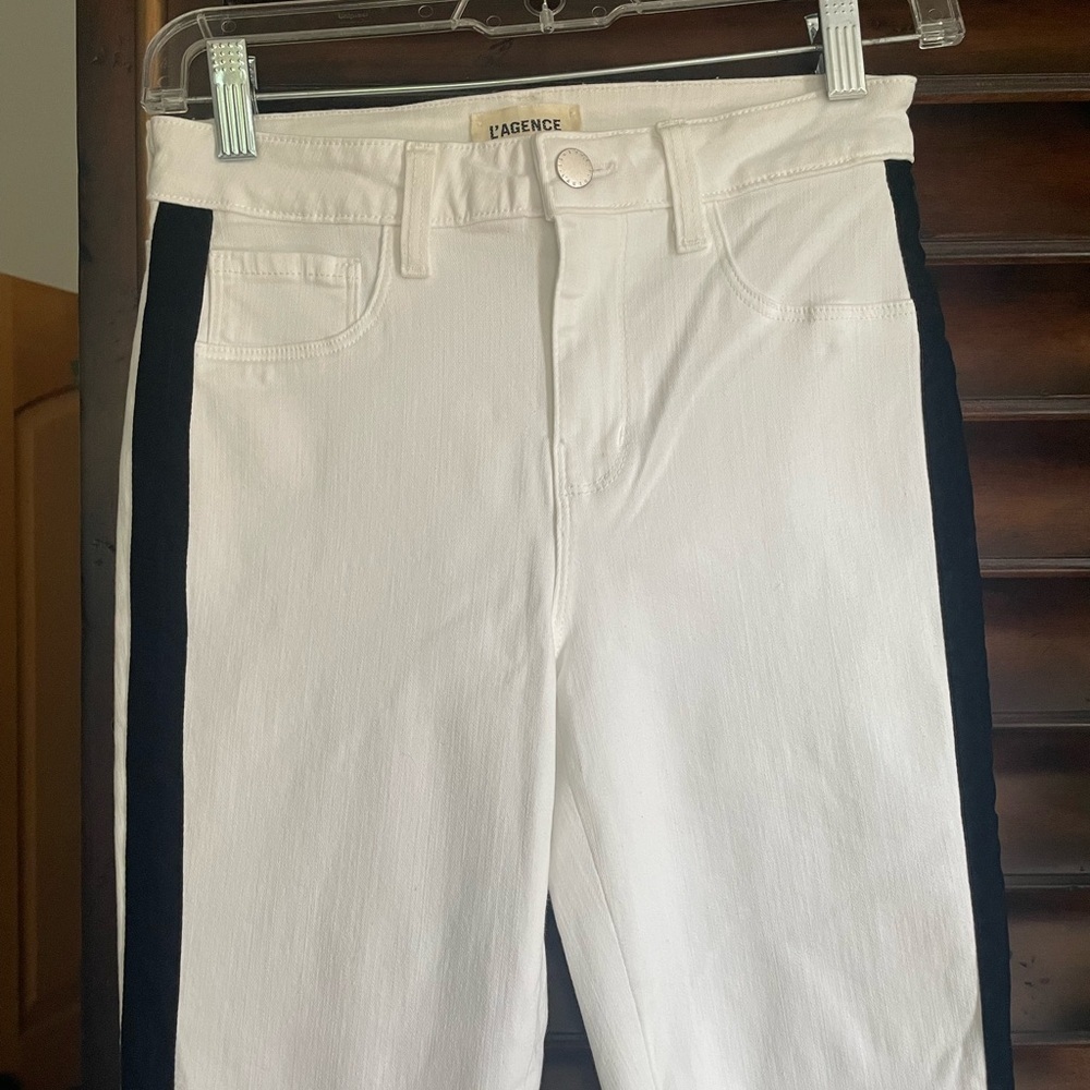 L'AGENCE Women's White Skinny Pants Velvet Black Stripe 26 EUC - Picture 3 of 7
